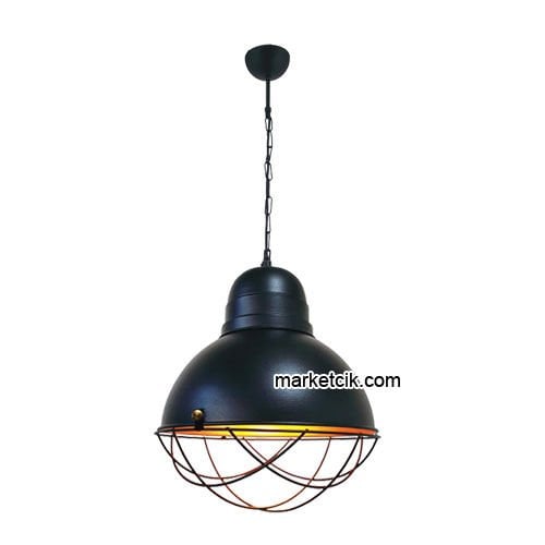 Marketcik RT23 Dekoratif Siyah Kafesli Retro Sarkıt Avize, Tekli Modern Avize