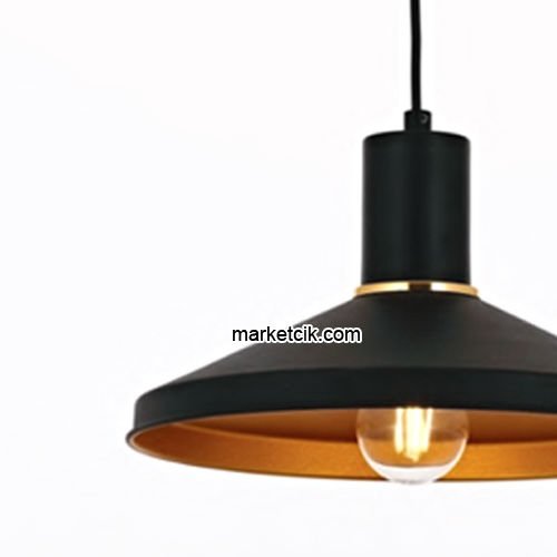 Marketcik RT42 Dekoratif Siyah Retro Sarkıt Avize, Tekli Modern Avize