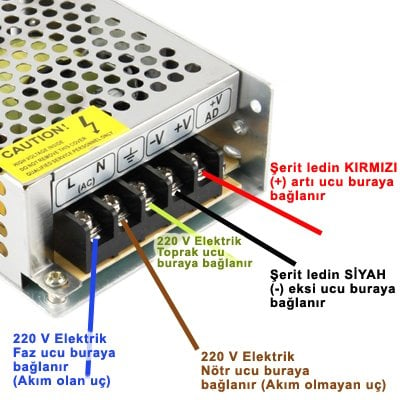 Şerit led trafo, adaptör bağlantısı