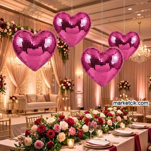 Marketcik Dekoratif Pembe Aynalı Kalp 45 cm