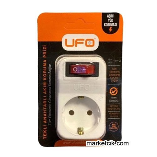 Ufo Tekli Anahtarlı Akım Korumalı Priz Beyaz