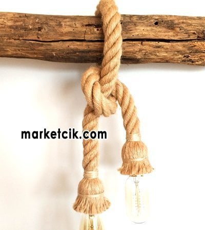 Ağaç ve Kütük Aydınlatma için 2 Ucu Duylu 2cm Dekoratif Halat Sarkıt, 1-2-3-4-5 metre