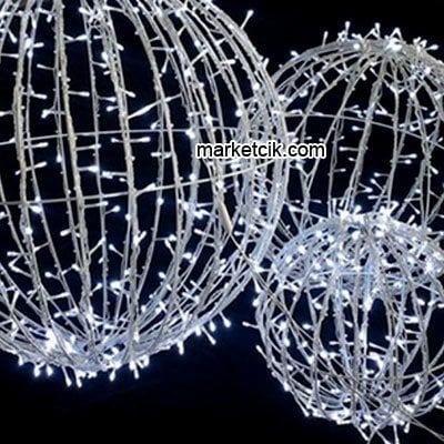 30-50-90 cm Dış Mekan Ledli Top Küre, Dekoratif Led Yılbaşı Aydınlatma, Beyaz-Günışığı 90 cm Beyaz Işık
