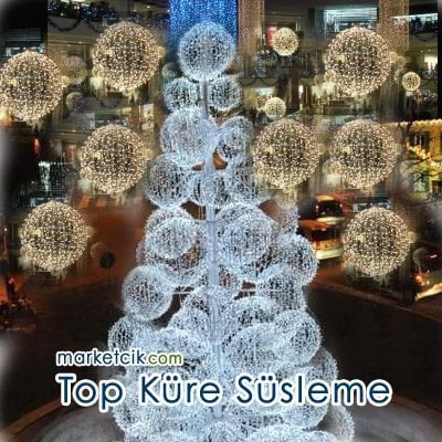 30-50-90 cm Dış Mekan Ledli Top Küre, Dekoratif Led Yılbaşı Aydınlatma, Beyaz-Günışığı