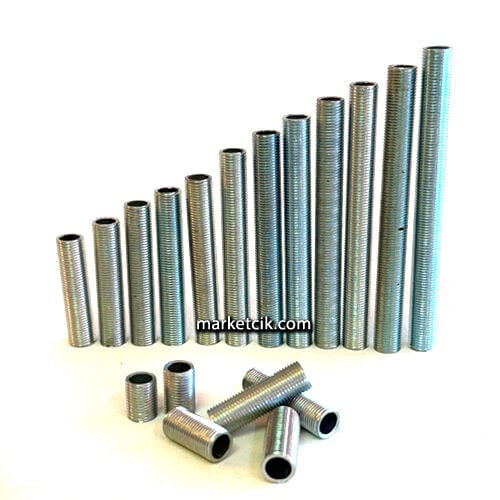E14 ve E27 Duylar İçin 1,2-10 cm Ölçülerde 1/8 Dişli Tij Nipel 9 cm