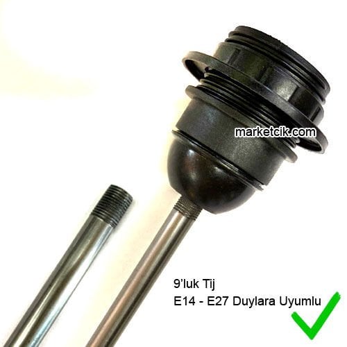 E14 ve E27 Duylar İçin Uçları 9Luk G1/8 Dişli Ortası Düz Ham Tij