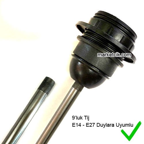 E14 ve E27 Duylar İçin Uçları 9Luk G1/8 Dişli Ortası Düz Ham Tij