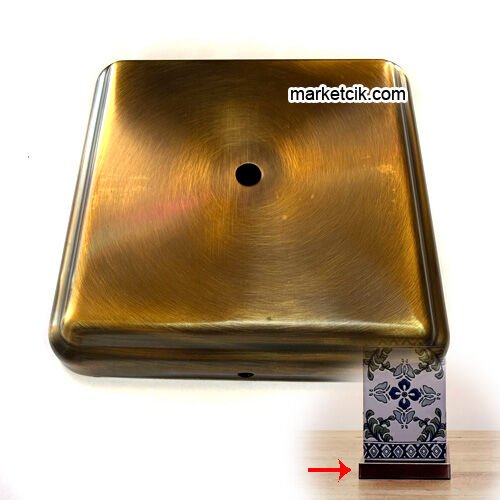 Marketcik Seramik Vazo Masa Lambası İçin Eskitme Kare Metal Tabanlık 15x15 cm