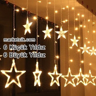 Marketcik 2,5 mt Yıldız Led Işık Süsleme Perde, Dekoratif Led Yılbaşı Aydınlatma