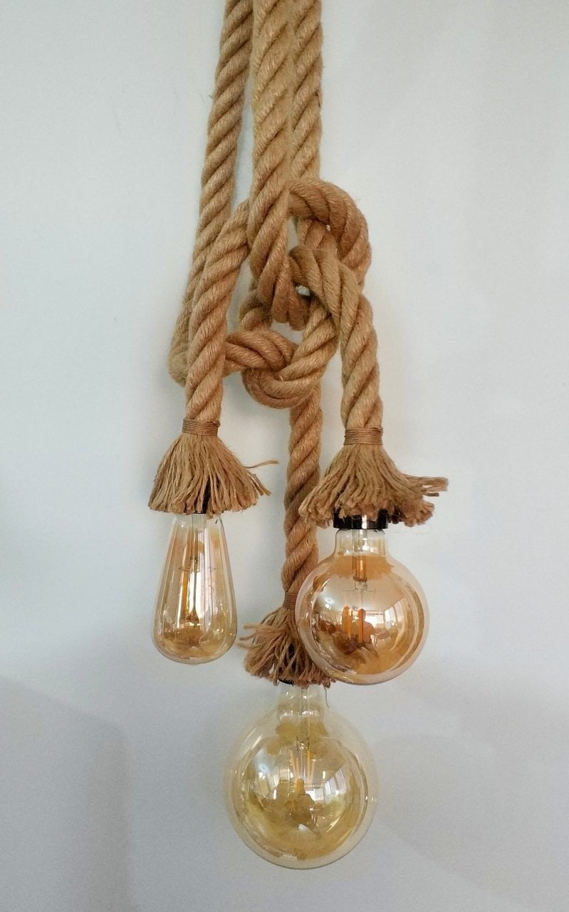 Dekoratif 3 lü Orjinal Jut Halatlı Dekoratif Halat Sarkıt Avize