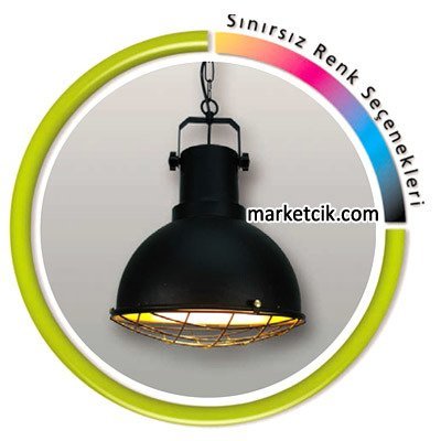 Marketcik Dekoratif Siyah Tel Kafesli Retro Sarkıt Avize, Tekli Modern Avize
