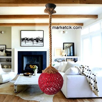 Marketcik Kırmızı Hasır Şapkalı Halat Avize Avize