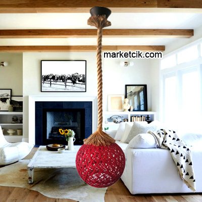 Marketcik Kırmızı Hasır Şapkalı Halat Avize Avize