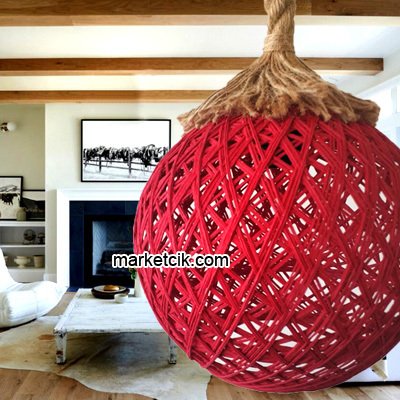 Marketcik Kırmızı Hasır Şapkalı Halat Avize Avize