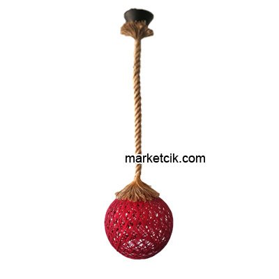 Marketcik Kırmızı Hasır Şapkalı Halat Avize Avize