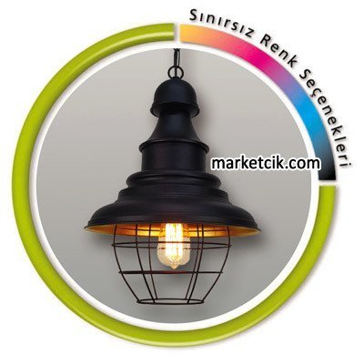 Marketcik Dekoratif Siyah Tel Kafesli Retro Sarkıt Avize, Tekli Modern Avize