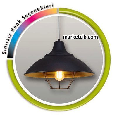 Marketcik Dekoratif Siyah Tel Kafesli Retro Sarkıt Avize, Tekli Modern Avize