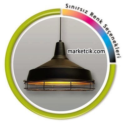 Marketcik Dekoratif Siyah Tel Kafesli Retro Sarkıt Avize, Tekli Modern Avize