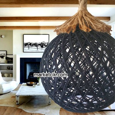 Marketcik Siyah Hasır Şapkalı Halat Avize Avize