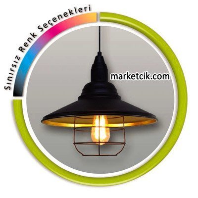 Marketcik Dekoratif Siyah Tel Kafesli Retro Sarkıt Avize, Tekli Modern Avize