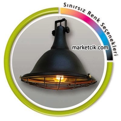 Marketcik Dekoratif Siyah Tel Kafesli Retro Sarkıt Avize, Tekli Modern Avize