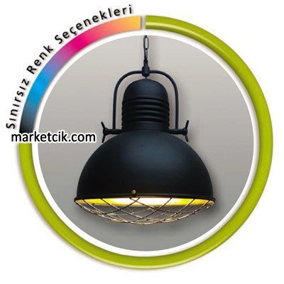 Marketcik Dekoratif Siyah Tel Kafesli Retro Sarkıt Avize, Tekli Modern Avize