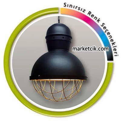 Marketcik Dekoratif Siyah Tel Kafesli Retro Sarkıt Avize, Tekli Modern Avize