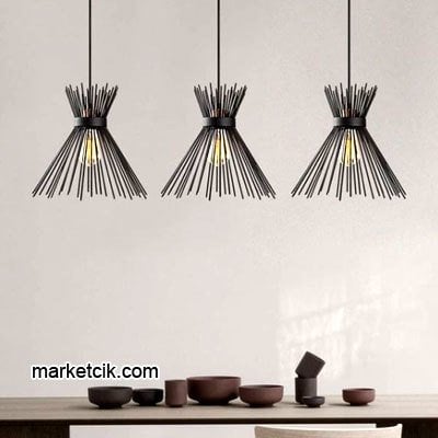 Marketcik Dekoratif Kirpi Model Siyah Avize