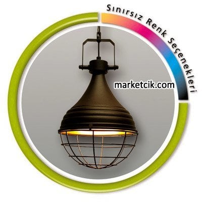 Marketcik Dekoratif Siyah Tel Kafesli Retro Sarkıt Avize, Tekli Modern Avize