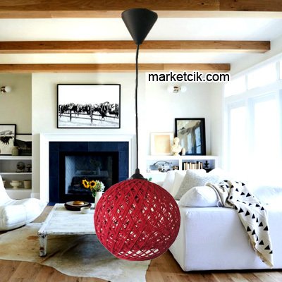 Marketcik Kırmızı Hasır Şapkalı Siyah Kablolu Avize Avize