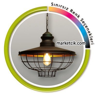 Marketcik Dekoratif Siyah Tel Kafesli Retro Sarkıt Avize, Tekli Modern Avize