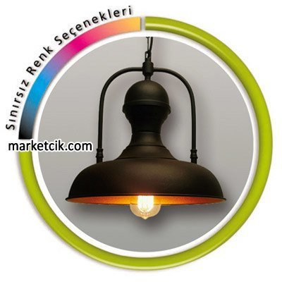 Marketcik Dekoratif Siyah Retro Sarkıt Avize, Tekli Modern Avize