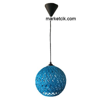 Marketcik Mavi Hasır Şapkalı Siyah Kablolu Avize