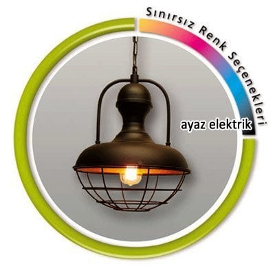 Marketcik Dekoratif Siyah Tel Kafesli Retro Sarkıt Avize, Tekli Modern Avize