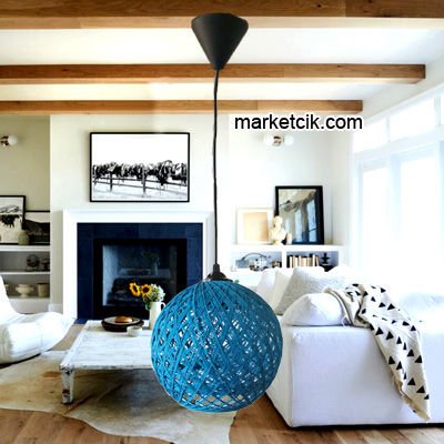 Marketcik Mavi Hasır Şapkalı Siyah Kablolu Avize Avize