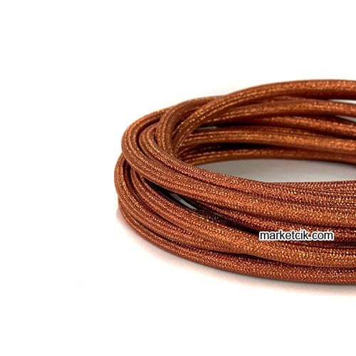 Marketcik 2x0,50mm Bakır Rengi Dekoratif Örgülü Kumaş Kablo, 5 Metrelik Paket