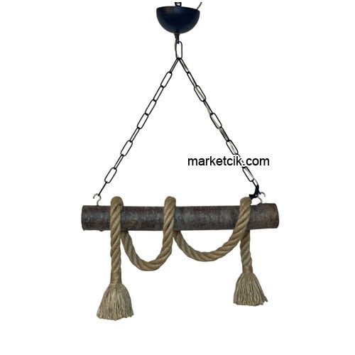 Marketcik 2 li Halatlı Ahşap Avize