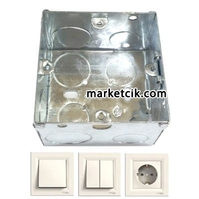 Ayaz 18lik 1/2 EMT Boru İçin Sıva Üstü Metal Anahtar Priz Kasası