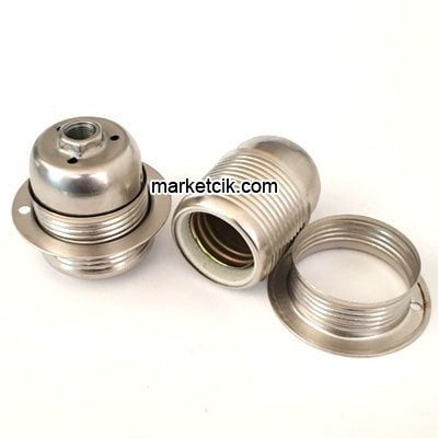 Marketcik Krom Halkalı Metal E27 Duy Dekoratif Standart Avize Ampul Duyu