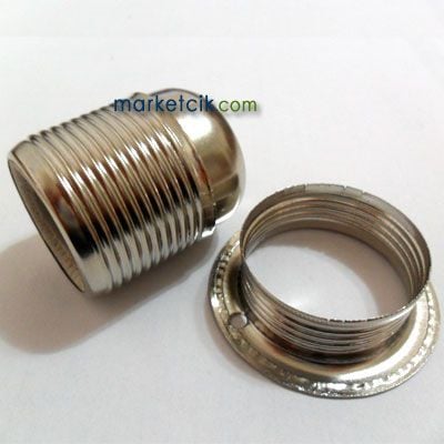 Marketcik Krom Halkalı Metal E27 Duy Dekoratif Standart Avize Ampul Duyu
