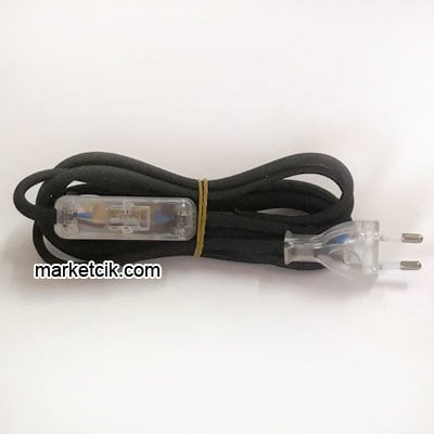 2 metre Siyah Kumaş Aç Kapa Anahtarlı Fişli Abajur Lambader Kablosu