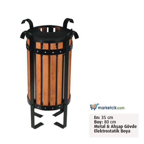 Ayaz 80x35 Dış Mekan Ahşap Metal Çöp Kovası