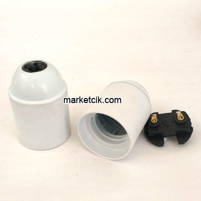 Marketcik Beyaz E27 İtalyan Düz Duy Dekoratif Standart Avize Ampul Duyu