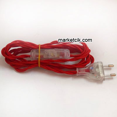 2 metre Kırmızı Burgulu Aç Kapa Anahtarlı Fişli Abajur Lambader Kablosu