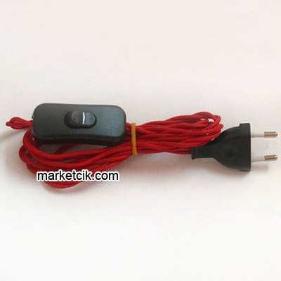 2 metre Kırmızı Burgulu Aç Kapa Anahtarlı Fişli Abajur Lambader Kablosu