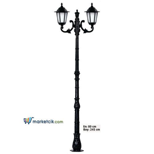 Ayaz 245x80 Alüminyum 2 Kafalı Altıgen Fener Park Bahçe Aydınlatma Direği