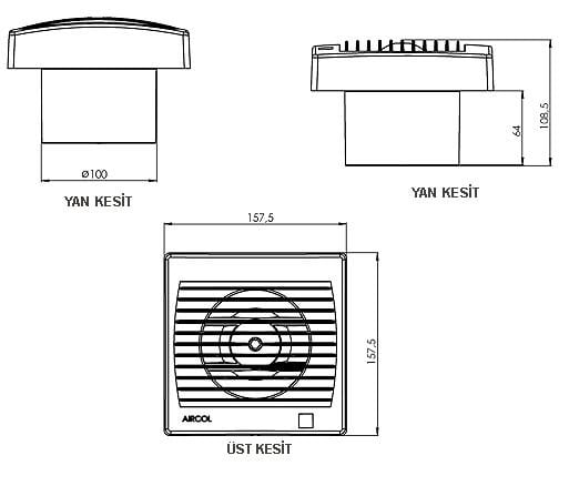 Aircool, Fansan 100 lük Baca, Duvar Tipi Panjurlu Aspiratör, Baca Giriş 10,9cm