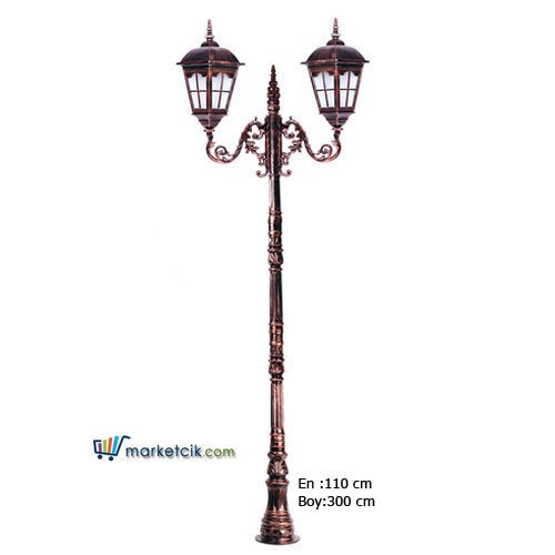 Ayaz 300x110 Büyük Kare Çıtalı Alüminyum Fenerli Park Bahçe Aydınlatma Direği