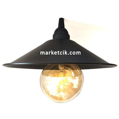 Marketcik Dekoratif Siyah Metal Abajur Aplik Rustik Ampul Şapkası 22 cm