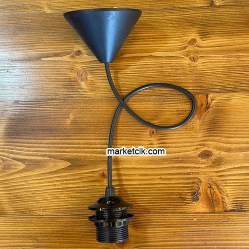 Marketcik 60 cm E27 Duylu Siyah Beyaz Kablolu Tesisat Siyah